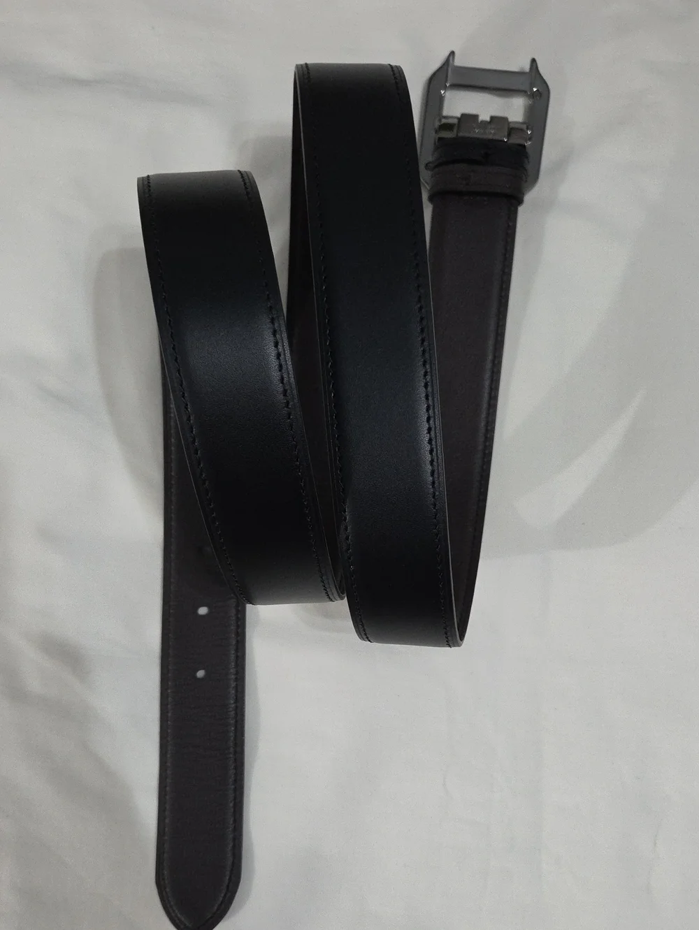 Cartie Santos Reversible Black Brown Leather Belt Dark Chrome Buckle